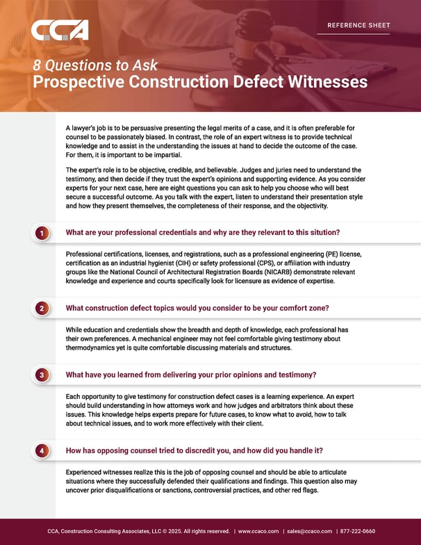 8 Questions for a Prospective Construction Defect Expert Witness